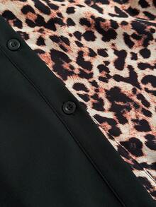 Maweii Casual Leopard Print Patchwork Retro Niche Design Plus Size Shirt - Black - View 7