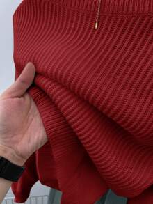 SHEIN Teen Girls' Solid V-Neck Cropped Casual Loose Drop Shoulder Long Sleeve Cardigan Sweater, Autumn - Red - View 11