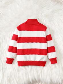 SHEIN 4pcs Red & White Striped Turtleneck Sweater Family Matching Outfits, Mommy And Me, Unisex Baby Winter Clothes - Multicolor - View 2