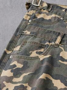 Manfinity Denimwave Men's Adjustable Waist Camouflage Barrel Leg Pants, Streetwear Style Camo Sweats - Multicolor - View 4