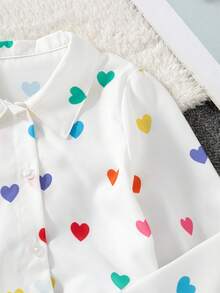 1pc Girls' Floral Print Long Sleeve Shirt, Vacation Style, Spring/Autumn - White - View 4