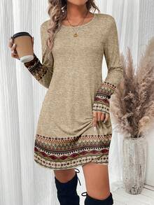 SHEIN LUNE 女士休闲复古几何印花迷你连衣裙