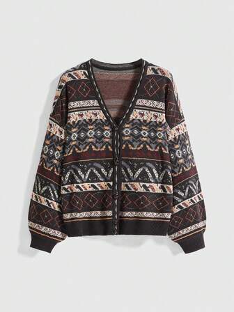 Fairycore Vintage Jacquard Muster Große Größen Strickjacke für Damen