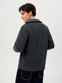 RONVEXI Cardigan tricoté zippé à manches longues, couleur unie minimaliste pour tous les jours, automne/hiver - Gris foncé - Voir 4