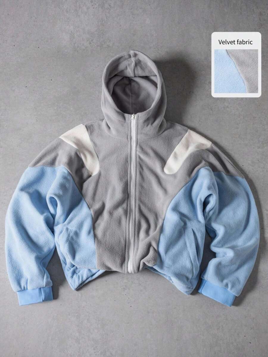 PAVTROS Manfinity Streetrush Men's Contrast Color Zip-Up Hooded Long Sleeve Jacket, Zip Up Hoodie, Fall Winter - Multicolor - View 1