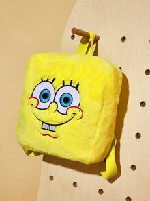 SpongeBob SquarePants | SHEIN 1 Mochila de peluche con bordado de dibujos animados, correa ajustable, bolsa de fitness, bolsa casual, mochila de lona, bolsa escolar, bolsa de viaje, para niñas, para niños, para adolescentes, para mujeres, para hombres, ideas de regalo - Amarillo - Ver 6