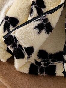 Young Girls Cute Apricot Bow Fashionable Comfortable Autumn/Winter Hooded Long Sleeve Jacket, Children Cozy Versatile Fluffy Winter Single-Breasted Hooded Cardigan Outerwear - Apricot - View 8