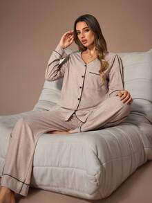 Lazeform Women's Casual Solid Color Cardigan And Pants Loungewear Set, Fall & Winter Clothes - Khaki - View 5