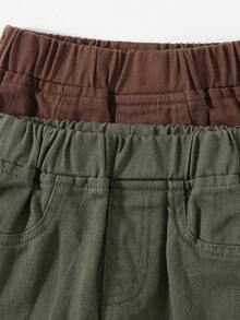 SHEIN Playful Pals 2-częściowy komplet dżinsów dla chłopców w jednolitym kolorze, wygodny, z elastyczną talią, jesienny - Wielokolorowe - Zobacz 3