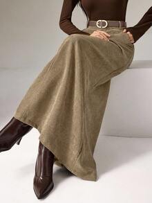 Heiryn 女式纯色高腰口袋休闲/工作裙 - 卡其色 - 查看 6