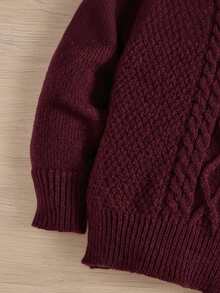 SHEIN Baby/Toddler High Neck Vintage Textured Knit Sweater, Comfortable Casual Loose Fit For School, Home, Outings, Autumn/Winter