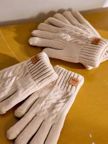 Cirelle 1pair Women's Winter Warm Knit Gloves, Double Layered With Touch Screen Fingertips For Parties, Driving, Running, Cellphone Gaming And Daily Activities Halloween Accessories Winter Gloves - Beige - View 9