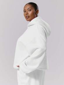 MUSERA Plus Size Fleece Hooded Sweatshirt , Winter, Back To School, Cute, Everyday, Casual, Coffee Club Curve Spring - White - View 3