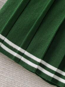 Souflis Souflis 女童可爱心形纽扣毛衣连衣裙 - 荷叶边领口，甜美公主风，秋冬款 - 墨綠色 - 查看 6