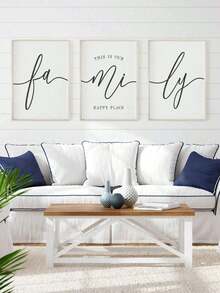 3 Piezas de Arte de Pared de Línea Simple - Cartel Familiar "Este es nuestro lugar feliz", Decoración Minimalista sin Marco para Sala de Estar, Dormitorio - Multicolor - Ver 2