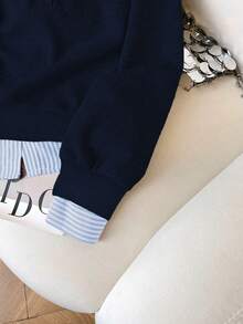 Airaco 女士撞色拼接领长袖半拉链休闲套头卫衣