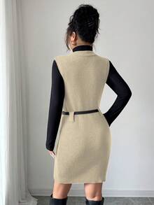 Selianne 新款时尚简约法式女式毛衣裙 - 卡其色 - 查看 2