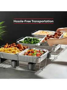 10 个带盖重型铝箔烤盘，64 盎司大容量，可重复使用且易于清洁，适用于烤箱、烘焙、盛放食物、食品运输，带盖设计，可重复使用炊具，铝箔托盘，烤火鸡，烤牛排，午餐盒，储物盒，万圣节晚宴，圣诞晚宴，户外烧烤餐具，美食展示餐具，自助餐盘 - 銀色 - 查看 5