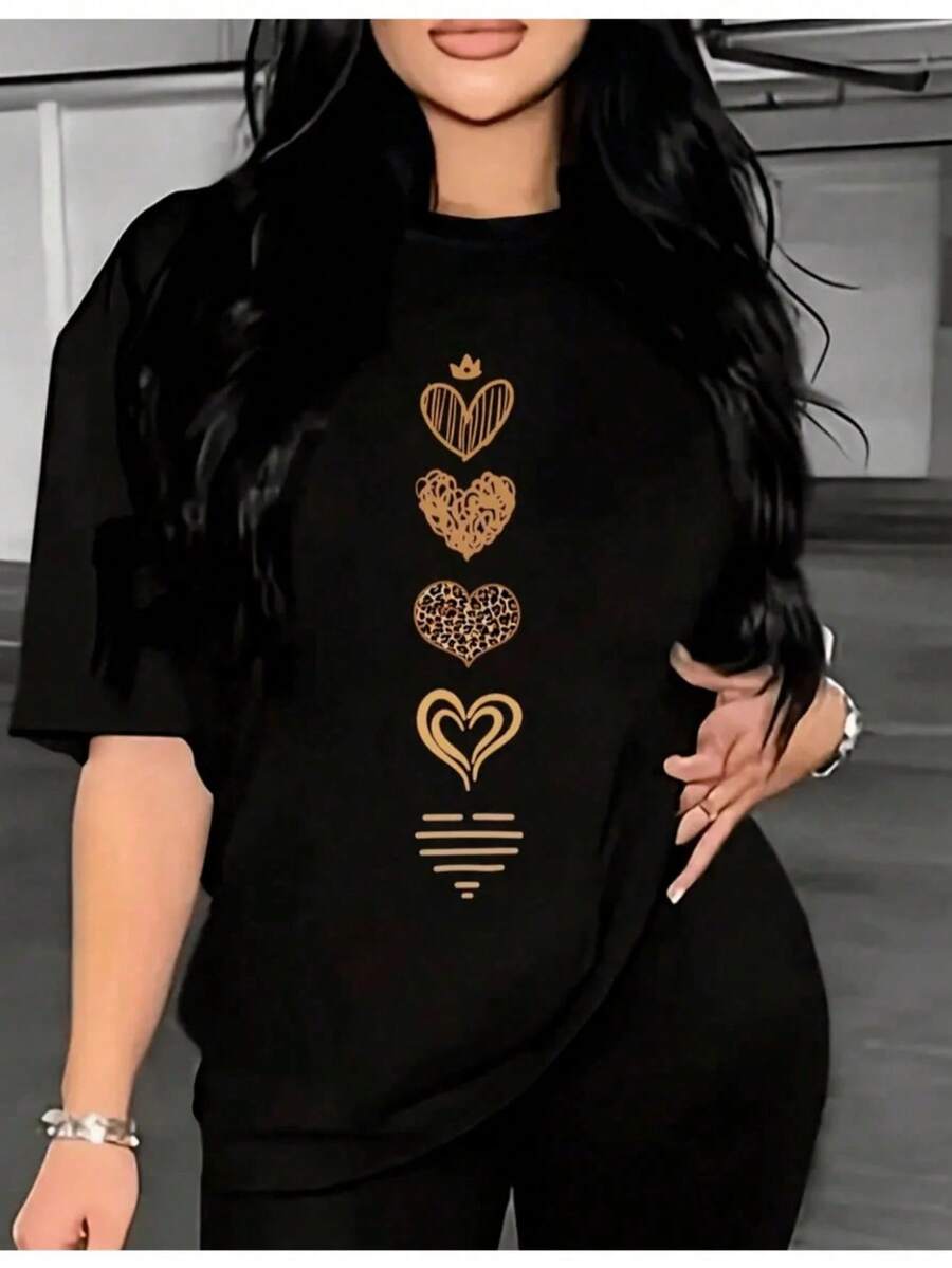 Camiseta informal con estampado gráfico para mujer para la primavera de todos los días. - Negro - Ver 1