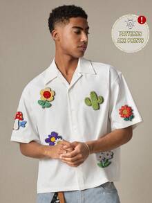 AXEPEAK Áo sơ mi nam tay ngắn đơn hàng khuy đơn giản họa tiết hoa 3D màu trắng - trắng - Xem 3