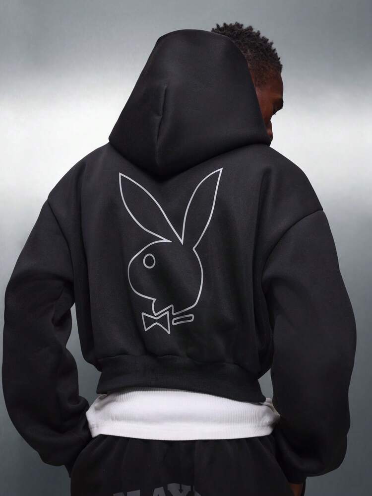 PLAYBOY X SUMWON Cropped Fit Pullover Hoodie With Archive Club Embroidery And Logo Badge For Casual Streetwear Style