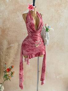 Soleia Váy ngắn hai dây cổ xếp nếp nhiều lớp in hoa cổ điển nhiều màu sắc dành cho nữ, đi nghỉ - Nhiều màu - Xem 3