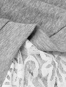 SHEIN MOD Women's Casual Everyday Commute Contrast Lace Asymmetrical Neck Loose Pullover Sweatshirt, Spring/Autumn Cropped Sweatshirt Crop Sweater Women Long Sleeve Crop Grey Crop Top Concert Top Autumn Winter Women Women's Winter Sweatshirts Christmas Sweatshirt - Light Grey - View 6