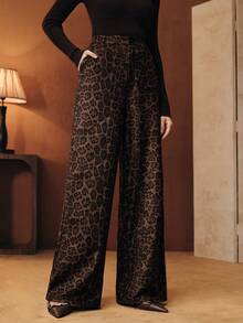 Anewsta Petite New Fashionable Leopard Print Stretch Straight-Leg Pants For Petite Women - Coffee Brown - View 6