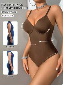 SHEIN 1pc Women Seamless Shapewear, Waist Cincher, Double Layer Firm Control, Comfortable Daily Wear With Snap Closure - Chocolate Brown - View 7