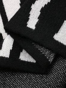 Livesso Elegant Fitted Black & White Round Neck Sweater Dress For Women, Autumn/Winter - Black and White - View 7