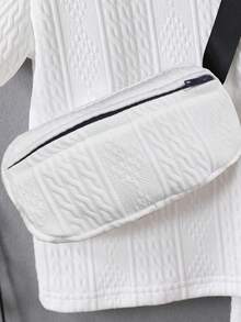 三件套男童时尚可爱圆领罗纹T恤（字母提花）、短裤和斜挎包，适合日常穿着、上学、休闲外出、购物、度假、用餐等场合，适合春、夏、秋季穿着。 - 白色 - 查看 4