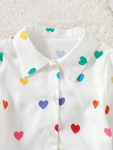 1pc Girls' Floral Print Long Sleeve Shirt, Vacation Style, Spring/Autumn - White - View 6