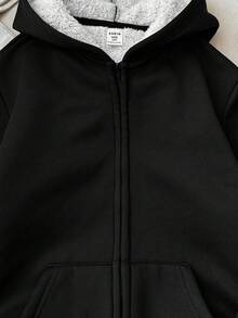 SHEIN 少女休闲舒适简约针织连帽长袖衫，适合外出、上学、日常聚会、秋冬季穿着。 - 黑色 - 查看 4