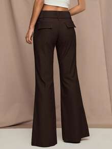 SHEIN BAE Women's Vintage Solid Color Low Waist Belted Flare Pants, Autumn,Fall,Fall Clothes For Women,Winter Clothes For Women - Coffee Brown - View 2