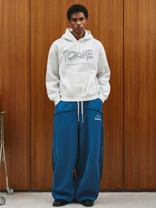 TOKVUE Quần ống đứng dáng rộng thoải mái cho nam, thời trang đa năng, lót nhiệt thoải mái - Màu xanh bụi bặm - Xem 5