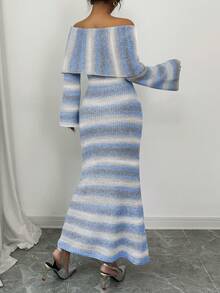 Elenzga Vestido de Tricô Bodycon Ombro de Fora para Mulheres - Multicolorido - Visão 2