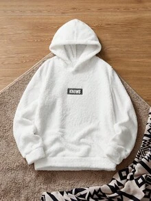 SWAVVY 2pcs Men's Fleece Fashionable Plush Hooded Sweatshirt Set, Autumn/Winter, Long Sleeve Top - Multicolor - View 8