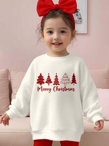 SHEIN Sudadera holgada de cuello redondo de punto suave para bebé niña, adecuada para otoño/invierno, con diseños clásicos navideños como Papá Noel, árbol de Navidad, muñeco de nieve, regalo de Navidad, reno, copo de nieve, estampado de patrones navideños, adecuada para Navidad - Multicolor - Ver 1