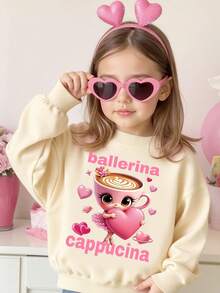 Sparklyn Hanorac confortabil pentru fete tinere, toamnă și iarnă, stiluri casual, modă creativă, personalizată, minimalistă, drăguță, Kawaii, balet, fată, în formă de inimă, slogan, imprimeu grafic, croială relaxată, cu guler rotund, confortabil