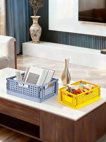 Joivida 1Pc Macron Colors Plastic Foldable Storage Basket Perfect For Storge And Daily Use Easy Assembly Can Be Used In Kitchen Bathroom Office Living Room Classroom Domitries - Multicolor - View 8