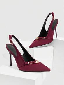 CUCCOO SZL Tacones altos de estilo Lolita con decoración de mariposa y correa trasera para mujer, color borgoña - Burdeos - Ver 2