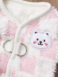 PETSIN 1pc Pink Plush Pet Padded Vest, Warm And Cozy Checkered Pattern, For Autumn/Winter - Pink - View 5