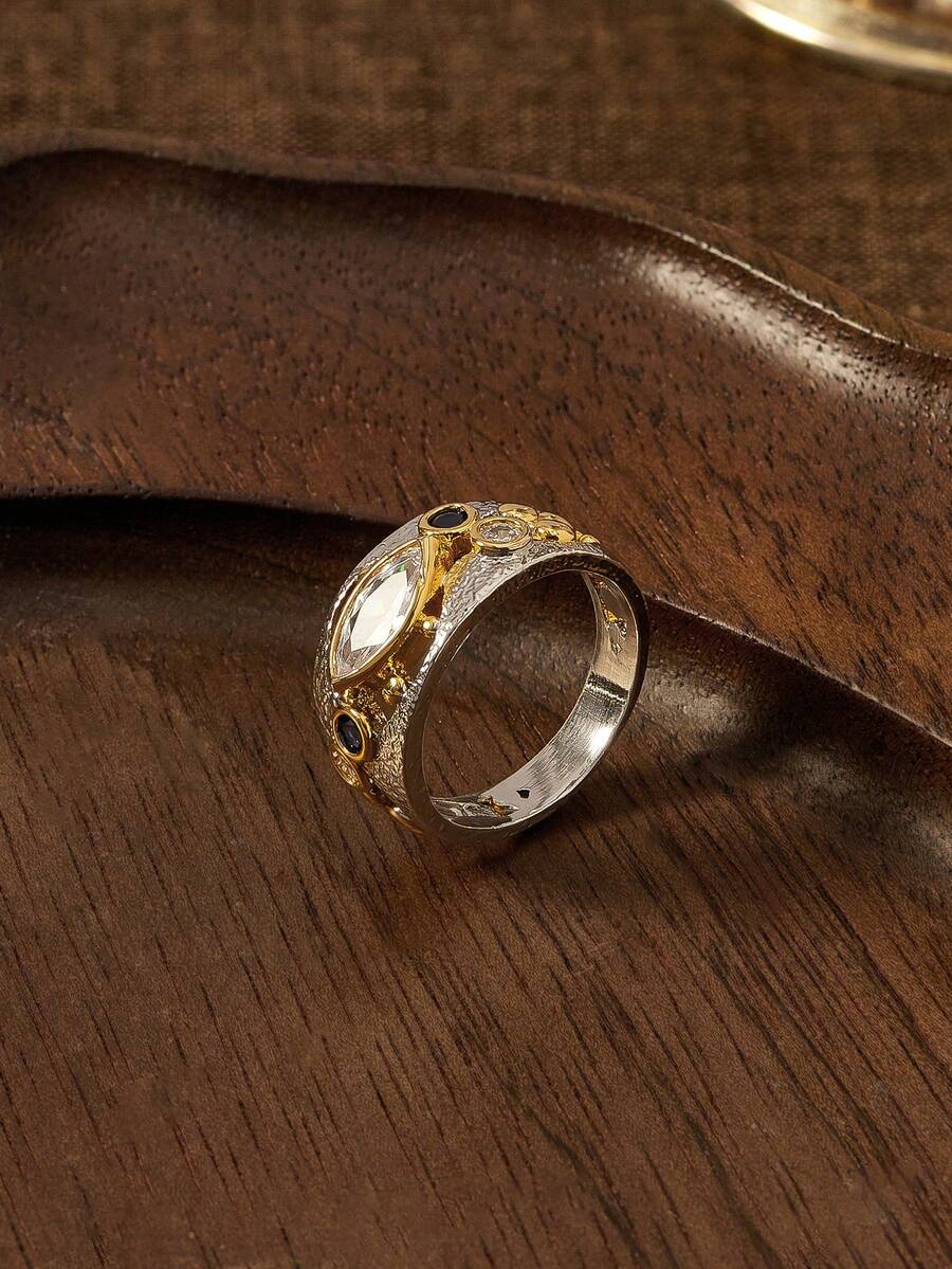 Glisma 18K金女士单枚戒指，哥特风/复古风，串珠，西部风珠宝，金属质感，宝石，送给妈妈/女士/女孩/母亲，高级，复古，十字架，夏季/海滩/舞会，多层/宝石/串珠/水晶，吊坠/厚重 - 雙色 - 查看 1