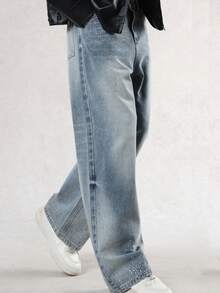 DAZY Autumn Street Style Washed Blue Men's Jeans With Contrast Stitching And Sequin Design - Blue - View 4