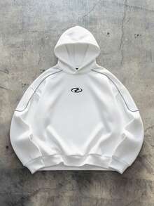 AXEPEAK 男士休闲印花宽松连帽卫衣，秋季款 - 白色 - 查看 1