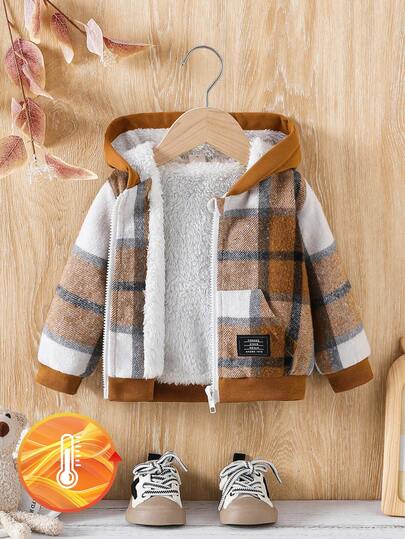 Vintaside Kids Baby Boy Patch Letter Graphic Thermal Lined Casual Hoodie Jacket, Autumn/Winter