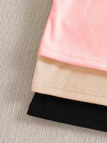 SHEIN 3 pièces/set T-shirts thermiques à manches longues avec col roulé et imprimé chat, style décontracté pour préadolescentes - Multicolore - Voir 4