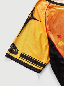 ROMWE MEN Teletubbies X ROMWE Áo thun nam cổ chữ V tay ngắn họa tiết hoạt hình Colorblock thường ngày, mùa hè - Màu vàng - Xem 4