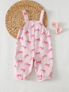 Cozy Pixies Baby Girl Bow Heart Graphic Front Pocket Adjustable Strap Jumpsuit - Multicolor - View 2