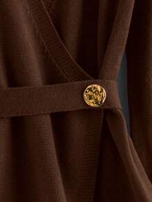 GlowEve New Elegant Button Decor Pullover Sweater, Minimalist European & American Style Fashion Knit Top - Coffee Brown - View 6